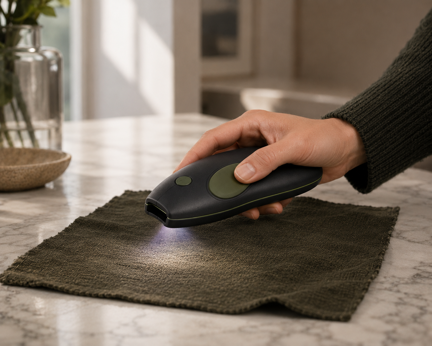 ColorSense Prism casting a directional spectral scan onto fabric